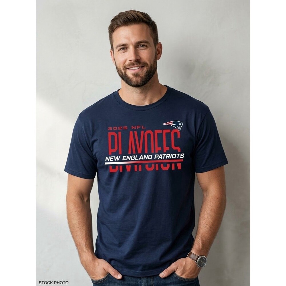 NWT Mens XL New England Patriots 2025 NFL Playoffs Division Blue Cotton T-Shirt